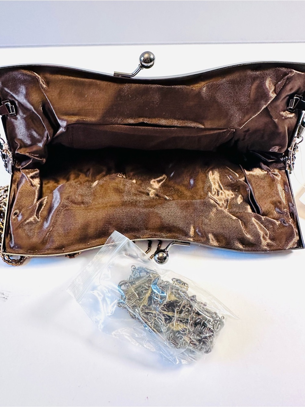 Bronze/Brown Beaded Kiss Lock Evening bag/Purse NWT - Picture 6 of 11